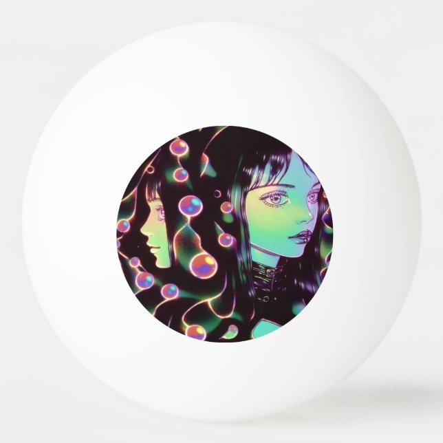 Bolinha De Ping Pong Menina de Animação Psicodélica (Frente)