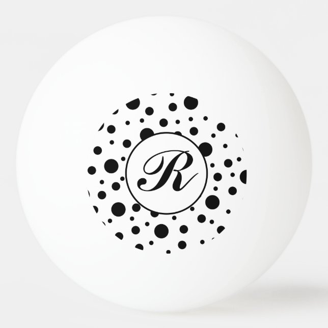 Bolinha De Ping Pong Modern Black White Polka Dot Monogram (Frente)