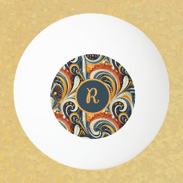 Bolinha De Ping Pong Moderno Hip Retro Laranja Redemoinhos Azul-escuro