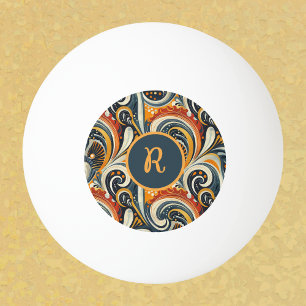 Bolinha De Ping Pong Moderno Hip Retro Laranja Redemoinhos Azul-escuro