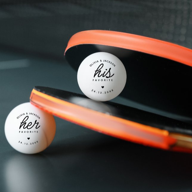 Bolinha De Ping Pong Moderno Personalizou Seu Texto Preto De Casamento  (Modern custom his or her favorite wedding gifts ping pong ball)