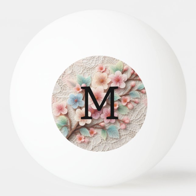 Bolinha De Ping Pong Monogram lace floral pink pastel cherry blossom  (Frente)