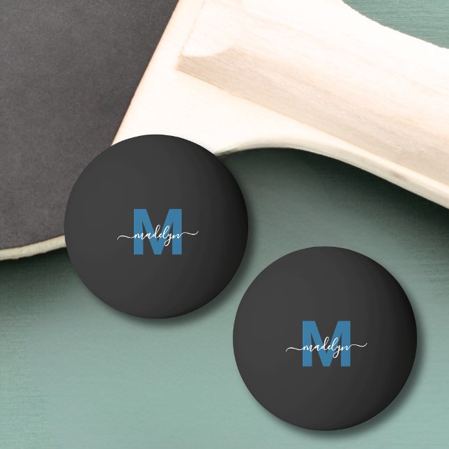 Bolinha De Ping Pong Monograma Azul (Blue Monogram Initial Name Ping Pong Ball )