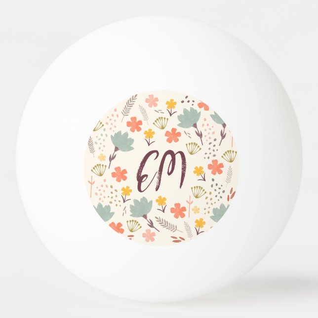 Bolinha De Ping Pong Monograma Boho Flores Ping Ball (Frente)