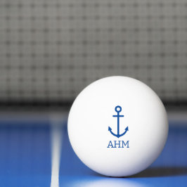 Bolinha De Ping Pong Monograma de Âncora Náutica Simples Azul e Branco