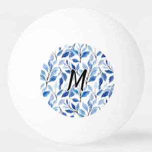 Bolinha De Ping Pong Monograma de Arte Fino em Mosaico de Folha Azul em