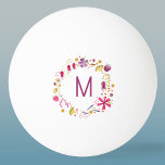 Bolinha De Ping Pong Monograma de Flor Moderna com Aquarela<br><div class="desc">Pintura aquosa de flores silvestres em círculo,  como limite para um monograma tipográfico moderno. Personalizar alterando o inicial. Arte original de Nic Squirrell.</div>