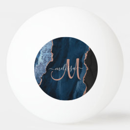 Bolinha De Ping Pong Monograma de Script de Agate Dourado do Chic Blue 