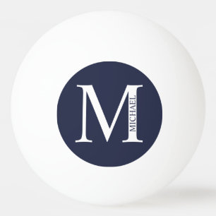Bolinha De Ping Pong Monograma e Nome Personalizados Azul-marinho