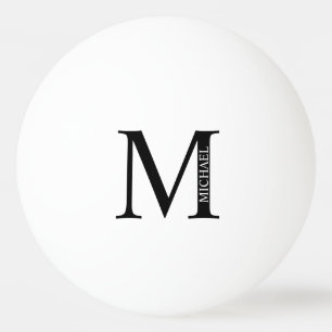 Bolinha De Ping Pong Monograma e Nome Personalizados Preto e Branco