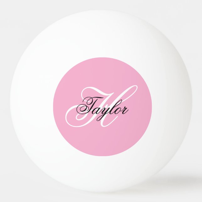 Bolinha De Ping Pong Monograma Elegante Preto e Branco Rosa (Frente)