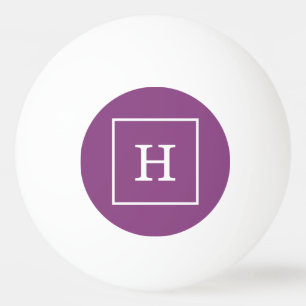 Bolinha De Ping Pong Monograma inicial com quadro branco roxo de ameixa