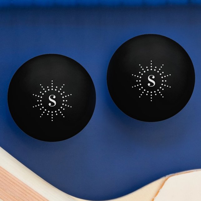 Bolinha De Ping Pong Monograma inicial de radiação solar preto (Monogram initial radial sun sunburst black ping pong ball)