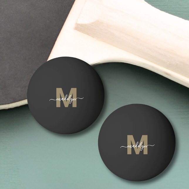 Bolinha De Ping Pong Monograma Inicial Nome Ouro Preto (Black Gold Monogram Initial Name Ping Pong Ball )