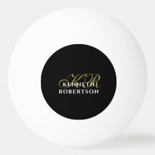 Bolinha De Ping Pong Monograma Minimalista Elegante Preto Dourado Branc