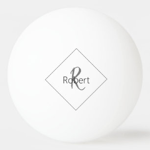 Bolinha De Ping Pong Monograma Nome Simples Moderno Mínimo Branco Preto