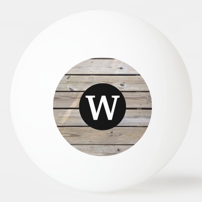 Bolinha De Ping Pong Monograma Personalizado Círculo de Madeira Rústica (Frente)