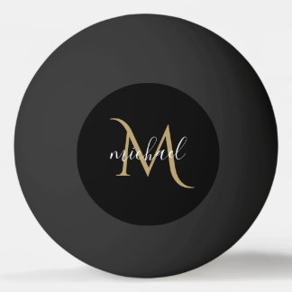 Bolinha De Ping Pong Monograma Preto e Dourado Luxo Elegante