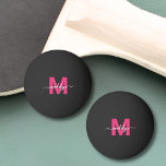 Bolinha De Ping Pong Monograma Preto Rosa<br><div class="desc">Bola de Ping Pong Personalizada Preta Azul e Rosa.</div>