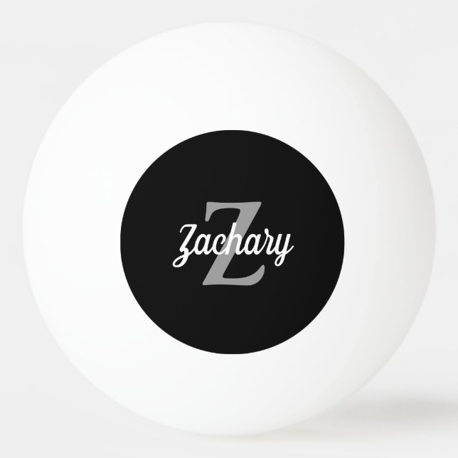 Bolinha De Ping Pong Monograma Retro Personalizado Preto Cinza Branco (Frente)