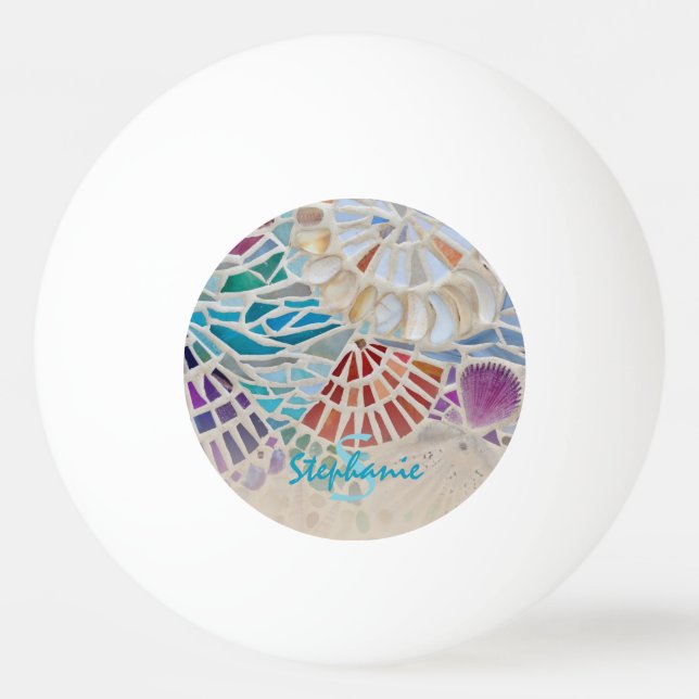 Bolinha De Ping Pong Mosaico de Concha Personalizado  (Frente)