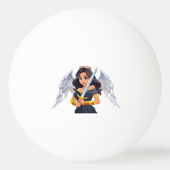 Bolinha De Ping Pong Mulher fofa Anjo com asas abertas e espada (Frente)