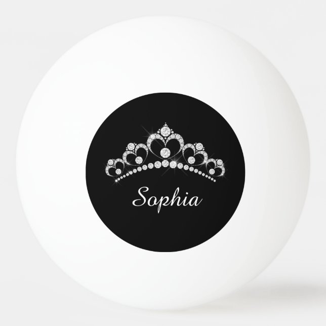 Bolinha De Ping Pong Nome da Coroa e Script do Diamante Branco, Preto (Frente)