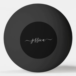 Bolinha De Ping Pong Nome de script elegante branco preto