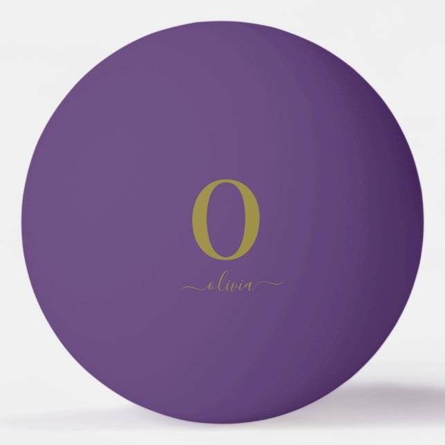 Bolinha De Ping Pong Nome do Script Monograma Personalizado Roxo E Dour (Frente)