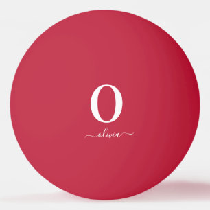 Bolinha De Ping Pong Nome do Script Monograma Personalizado Vermelho e