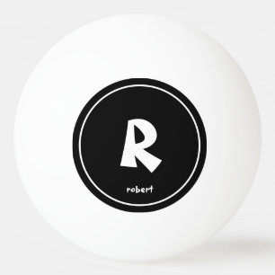 Bolinha De Ping Pong Nome inicial do monogame preto e branco personaliz