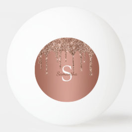 Bolinha De Ping Pong Nome Monograma com Gotas de Brilho em Dourado Rosa