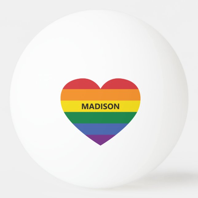 Bolinha De Ping Pong Nome Personalizado Coração do Arco-Íris (Frente)
