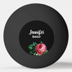 Bolinha De Ping Pong Nome personalizado de flor rosa-vírgula preto