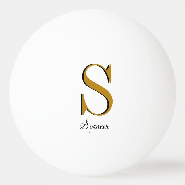 Bolinha De Ping Pong Nome Personalizado do Monograma Dourado Inicial (Frente)