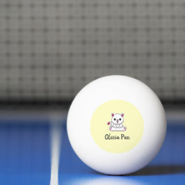 Bolinha De Ping Pong Nome personalizado gato branco fofo em amarelo