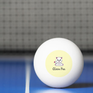 Bolinha De Ping Pong Nome personalizado gato branco fofo em amarelo