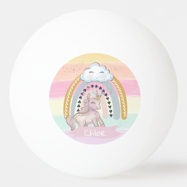 Bolinha De Ping Pong Nome Personalizado 🦄 Rainbow Unicorn Girl (Frente)