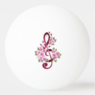 Bolinha De Ping Pong Notas de clave de trecho musical com flores de Sak