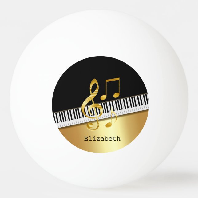Bolinha De Ping Pong Notas Musicais Preto Dourado Moderno Elegante, Tec (Frente)