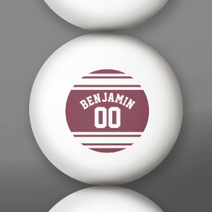 Bolinha De Ping Pong Número de Nome Personalizado da Faixa Maroon e Whi