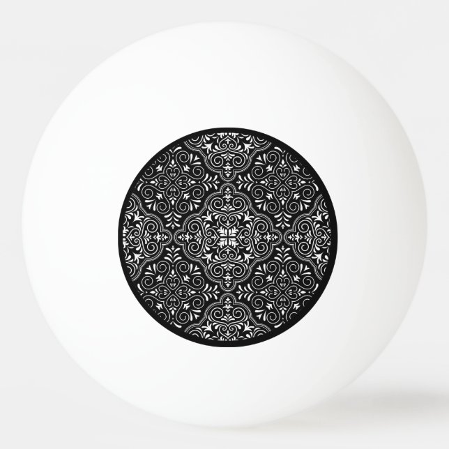 Bolinha De Ping Pong Padrão Black Rococo Florido (Verso)