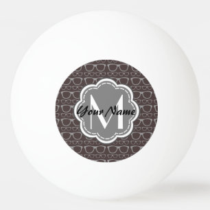 Bolinha De Ping Pong Padrão de Nerd preto monograma floral