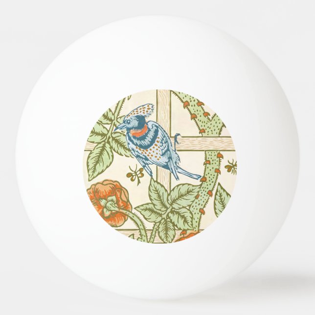Bolinha De Ping Pong Padrão de Treliça de Rosa e Pássaro Sem Costura de (Frente)