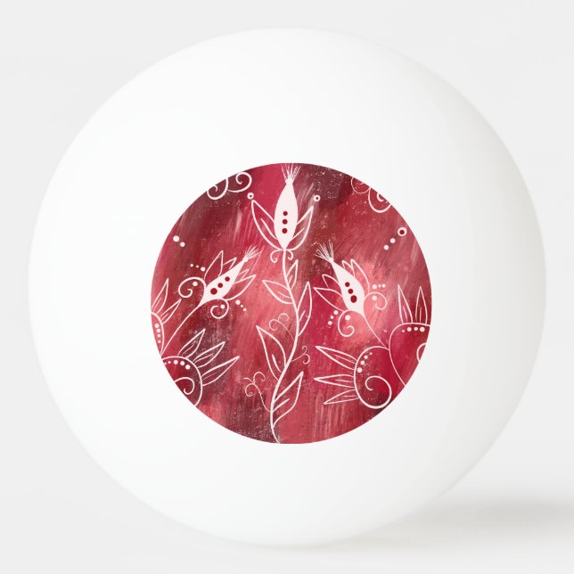 Bolinha De Ping Pong Padrão Floral Vermelho E Branco (Frente)
