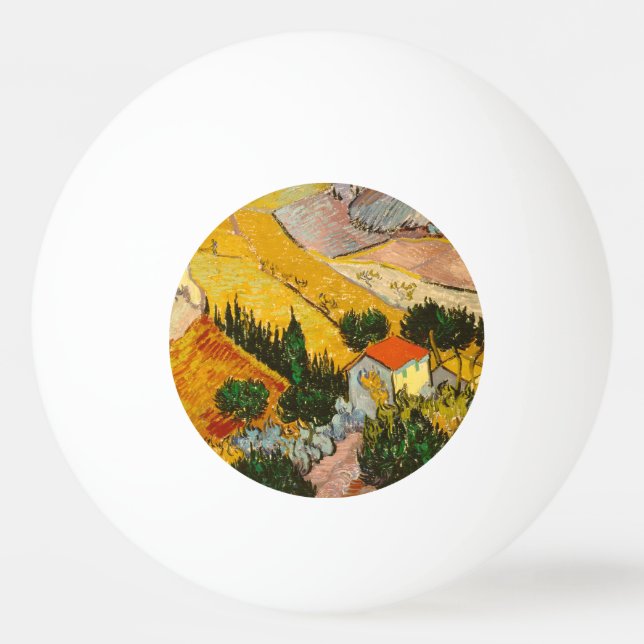 Bolinha De Ping Pong Paisagem com House e Ploughma Vincent van Gogh (Frente)