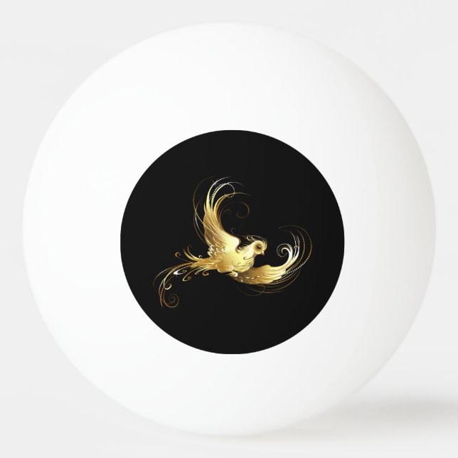 Bolinha De Ping Pong Pássaro ouro sobre fundo preto (Frente)