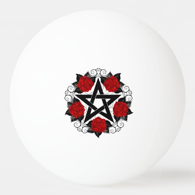 Bolinha De Ping Pong Pentagrama com Rosas vermelhas (Frente)