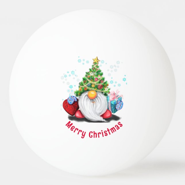 Bolinha De Ping Pong Ping Pong Ball Gnomo de Natal com Presente (Frente)