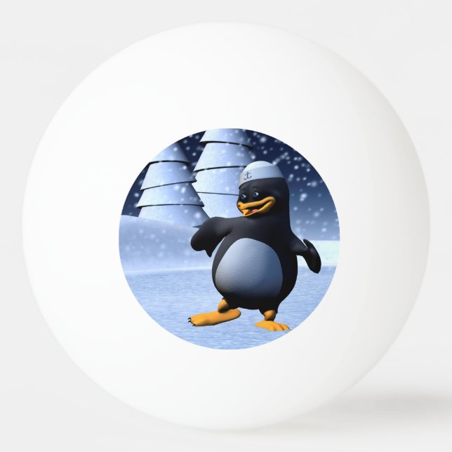 Bolinha De Ping Pong Pinguim Marinheiro Engraçado Dançando (Frente)